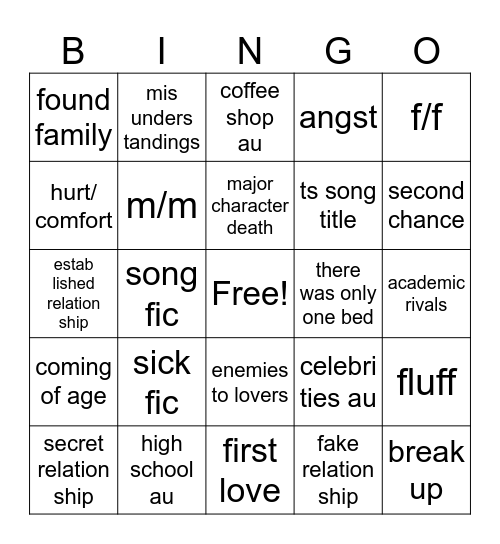 fic bingo! Bingo Card