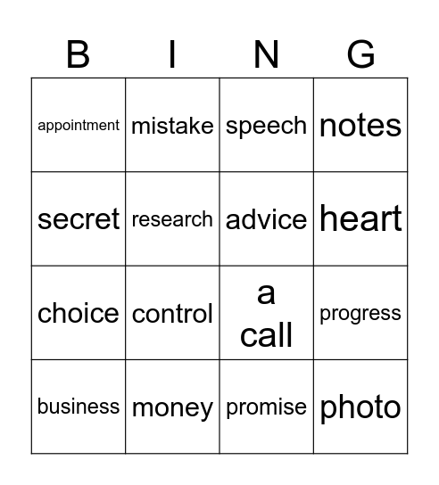 Bingo1 Bingo Card