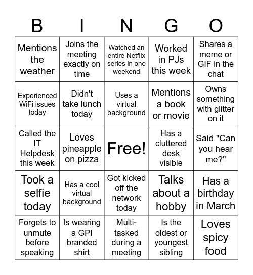 PST Virtual Bingo Card