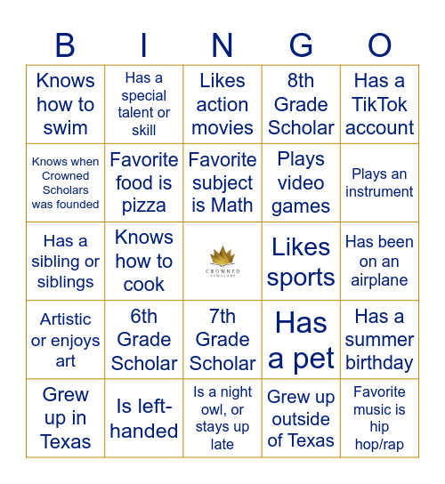 Crowned Scholars Bingo Card