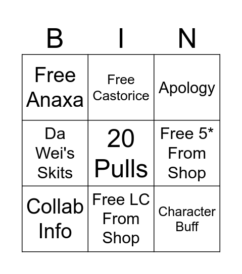 /hsr/ 2nd Anniversary Bingo Card