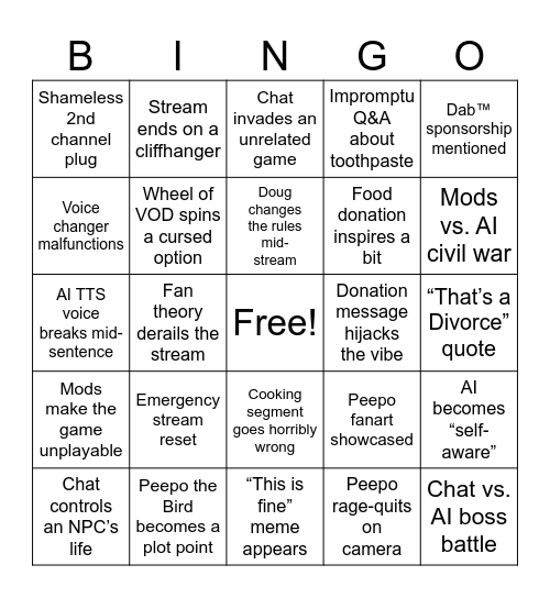 DougDoug Bingo Card