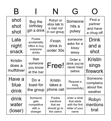 Kristin's Birthday Bingo Card