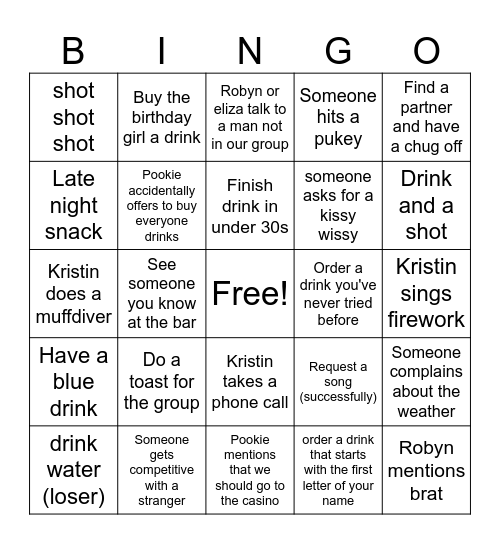 Kristin's Birthday Bingo Card