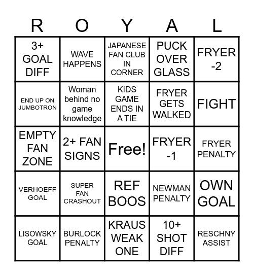 R2025 ROYALS PLAYOFFS Bingo Card
