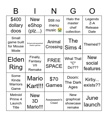Nintendo Switch 2 Direct Bingo Card