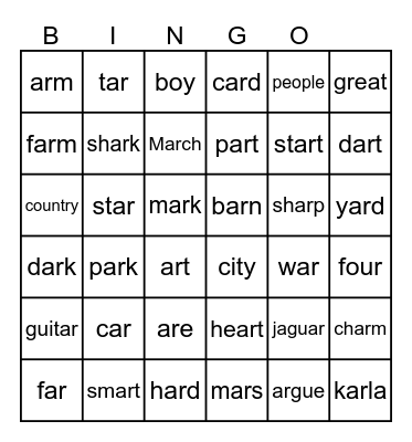 Word Bingo Card