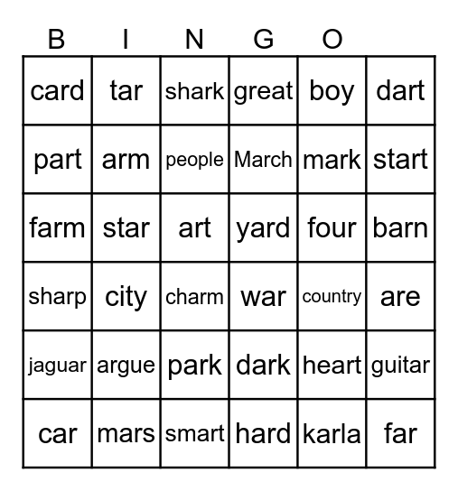 Word Bingo Card