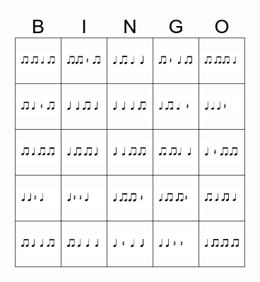 Draut Rhythm Level 1 Bingo Card