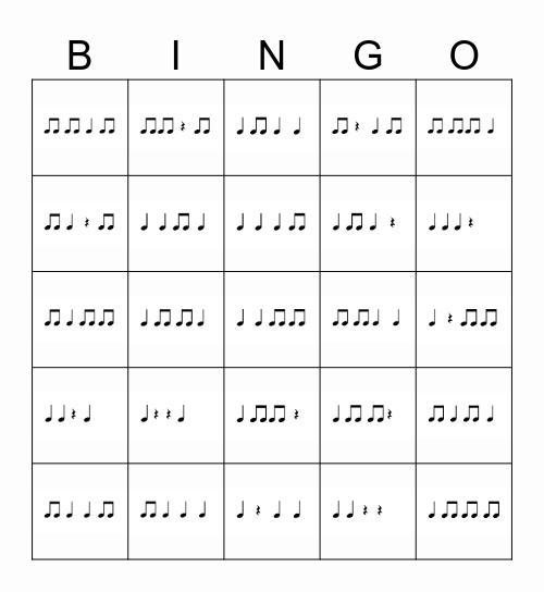 Draut Rhythm Level 1 Bingo Card