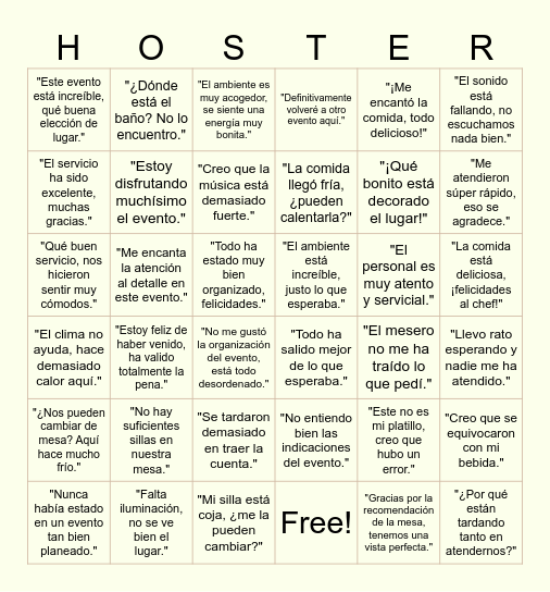 Bingo de Hosters Bingo Card