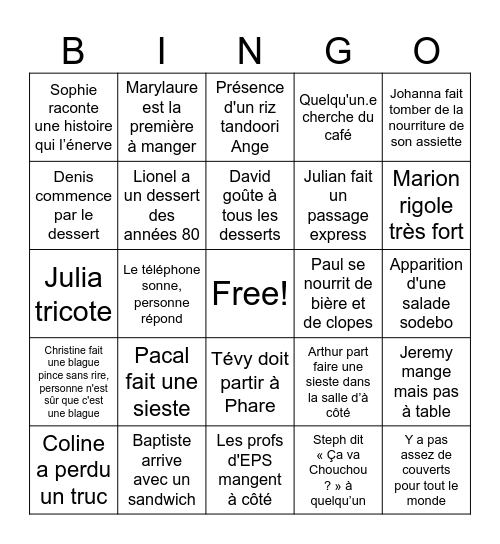 La salle des profs le midi Bingo Card