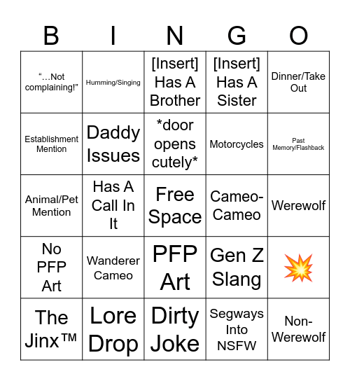 Nomad Bingo Card