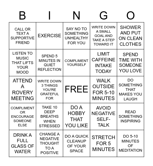 Taking Care of Yourself Bingo Card