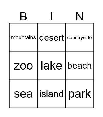 Days of the week Bingo Card