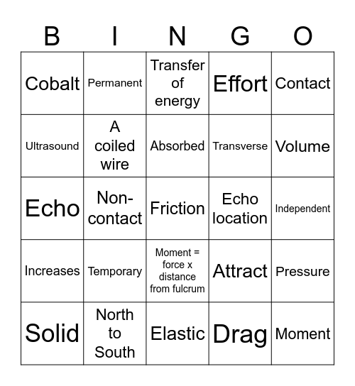 Physics recap Bingo Card