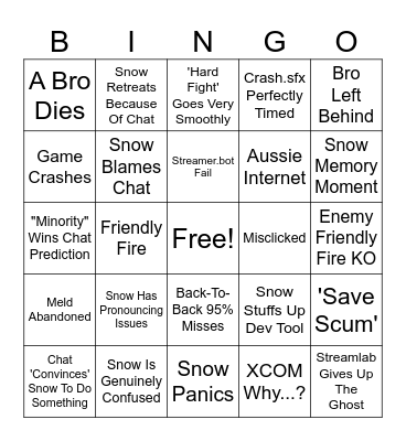 The Indomitable Snowman's XCOM 1 Bingo Card