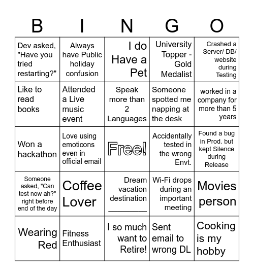 QAS BINGO! Bingo Card