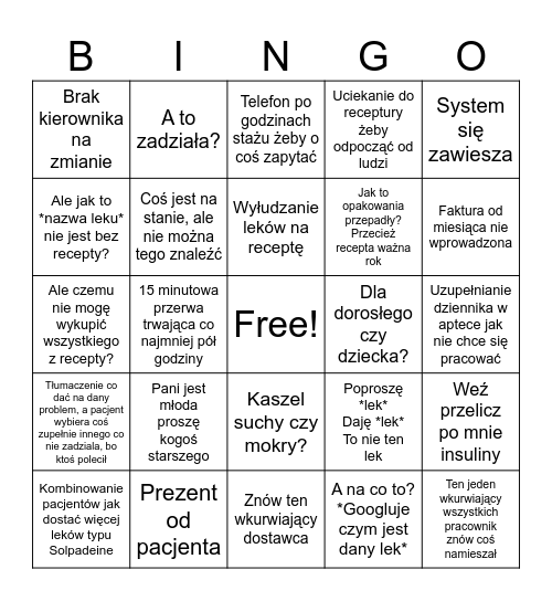 Bingo apteczne stażystów Bingo Card
