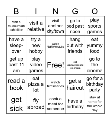 Holidays Bingo Card