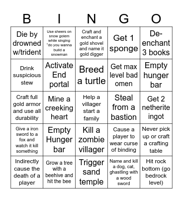Minecraft Bingo Card