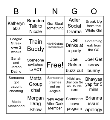 Adler Summer Bingo Card