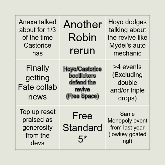Last minute HSR 3.2 stream prediction Bingo Card
