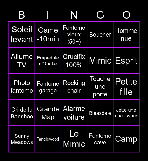 BINGO PHASMO Bingo Card