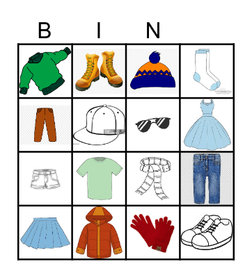 Clothes, clothes, clothes! Bingo Card