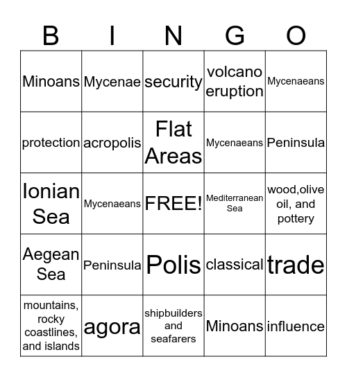 Geography and the Early Greeks Bingo Card