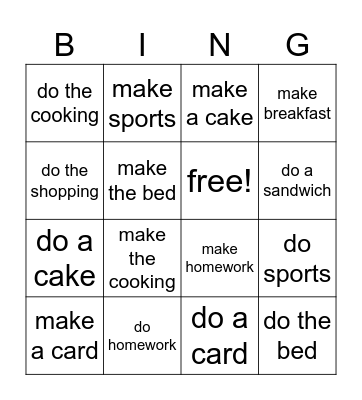 Do or make? Bingo Card