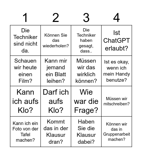 Schülersprüche Bullshit-Bingo Card