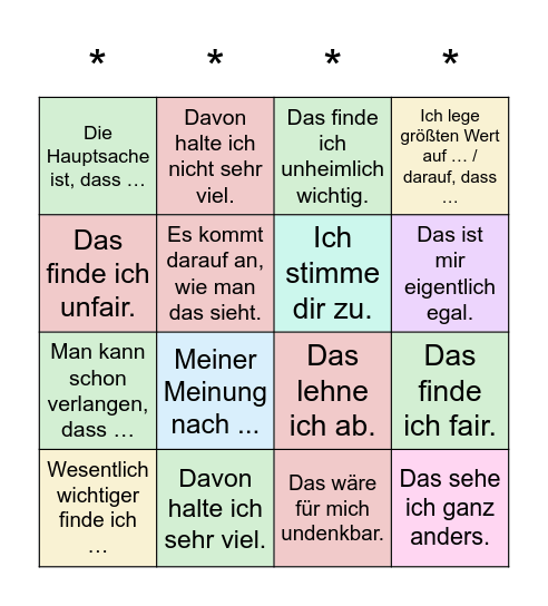 Diskutieren Sie über die Regeln. Verwenden Sie dabei die Redemittel Bingo Card