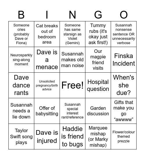 Bebe Bonanza Bingo Card