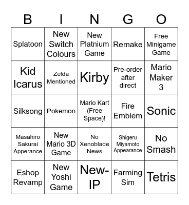 Nintendo Switch 2 Direct Bingo Card