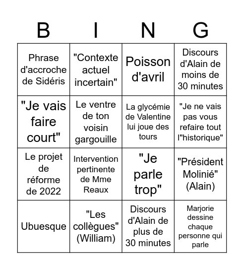 Poisson bingo Card