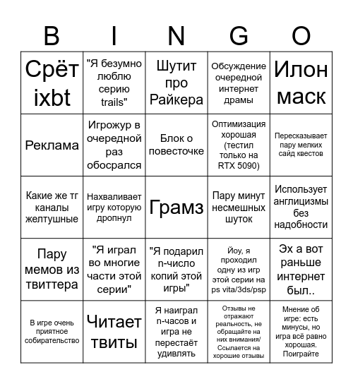 Deadp47 Бинго Bingo Card