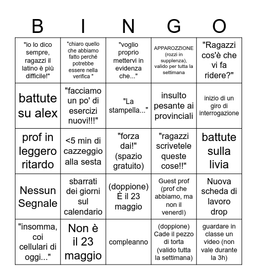Bingo del Venerdí Bingo Card