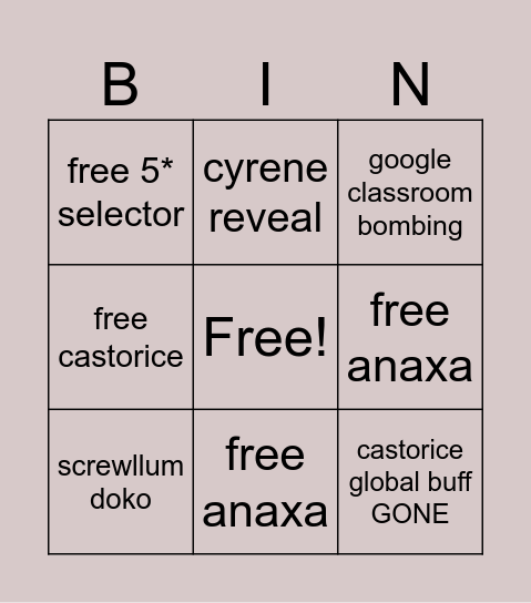 HSR anni cope list Bingo Card