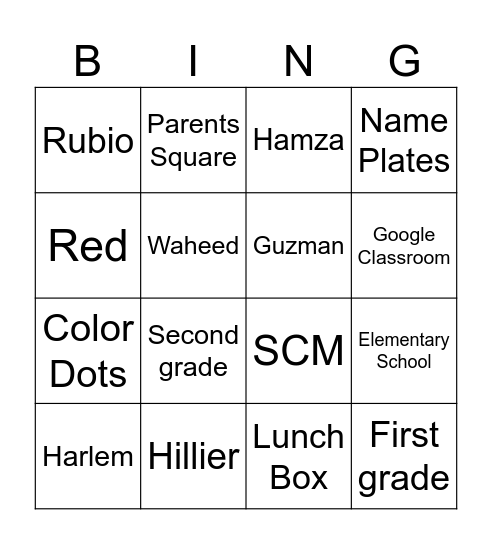 SAH1 Bingo Card