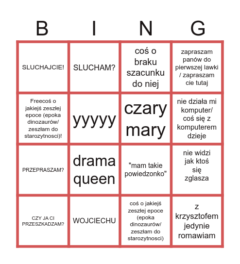 Bieniaszowe BINGO Card