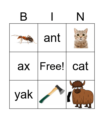 A short sound Bingo Card
