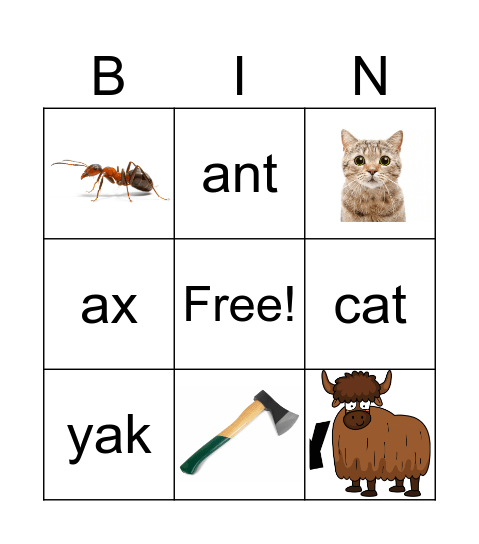 A short sound Bingo Card