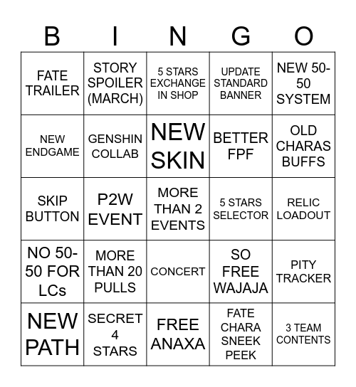 3.2 PREDICTION!! Bingo Card