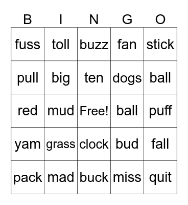 UFLI Bingo Card