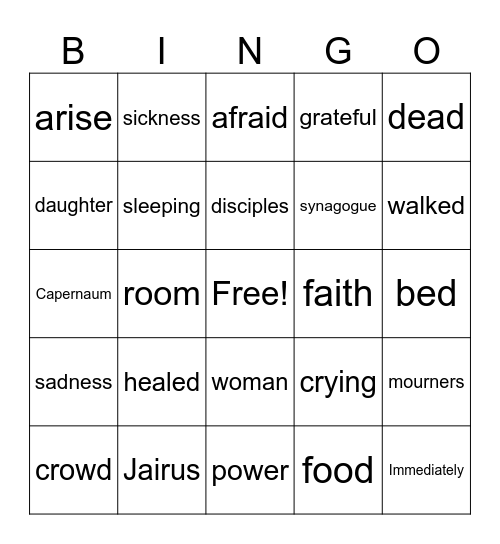 Jesus Heals Jairus' Daughter Bingo Card