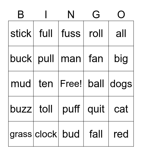 UFLI Bingo Card