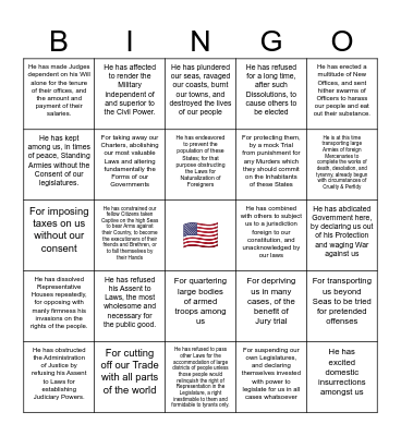 (Almost) 27 Grievances Bingo Card
