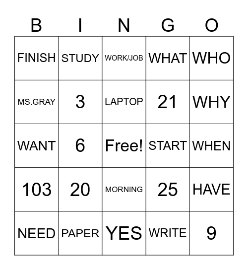 REVIEW Bingo Card