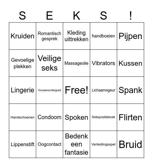Seks bingo Card